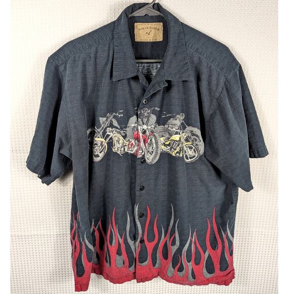 North River Outfitters XL Button Shirt Mens Black Flame Biker Motorcycle Graphic - Picture 1 of 4